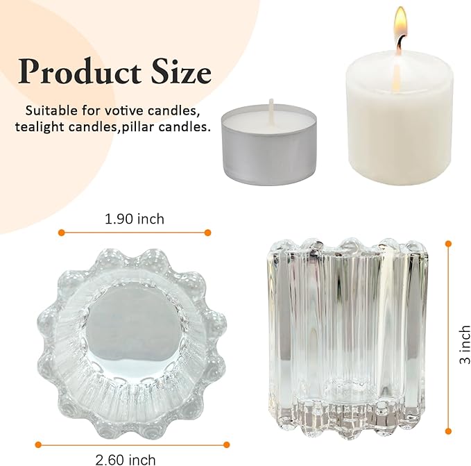 GOLDEAL 12Pcs Clear Glass Votive Candle Holders Tealight Holders Decorative, Tea Candle Holders Bulk,Candlestick for Wedding, Party,Dinner, Home Table Decor.