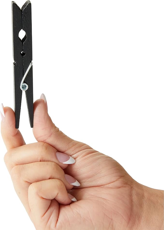 Juvale Wooden Clothespins - Indoor Laundry Hanging & Laundry Clips - Wooden Clothes Pins for Crafts & Photo Clips - Strong Spring Grip & Mini Clothespins - Pack of 100, 4 in, Black