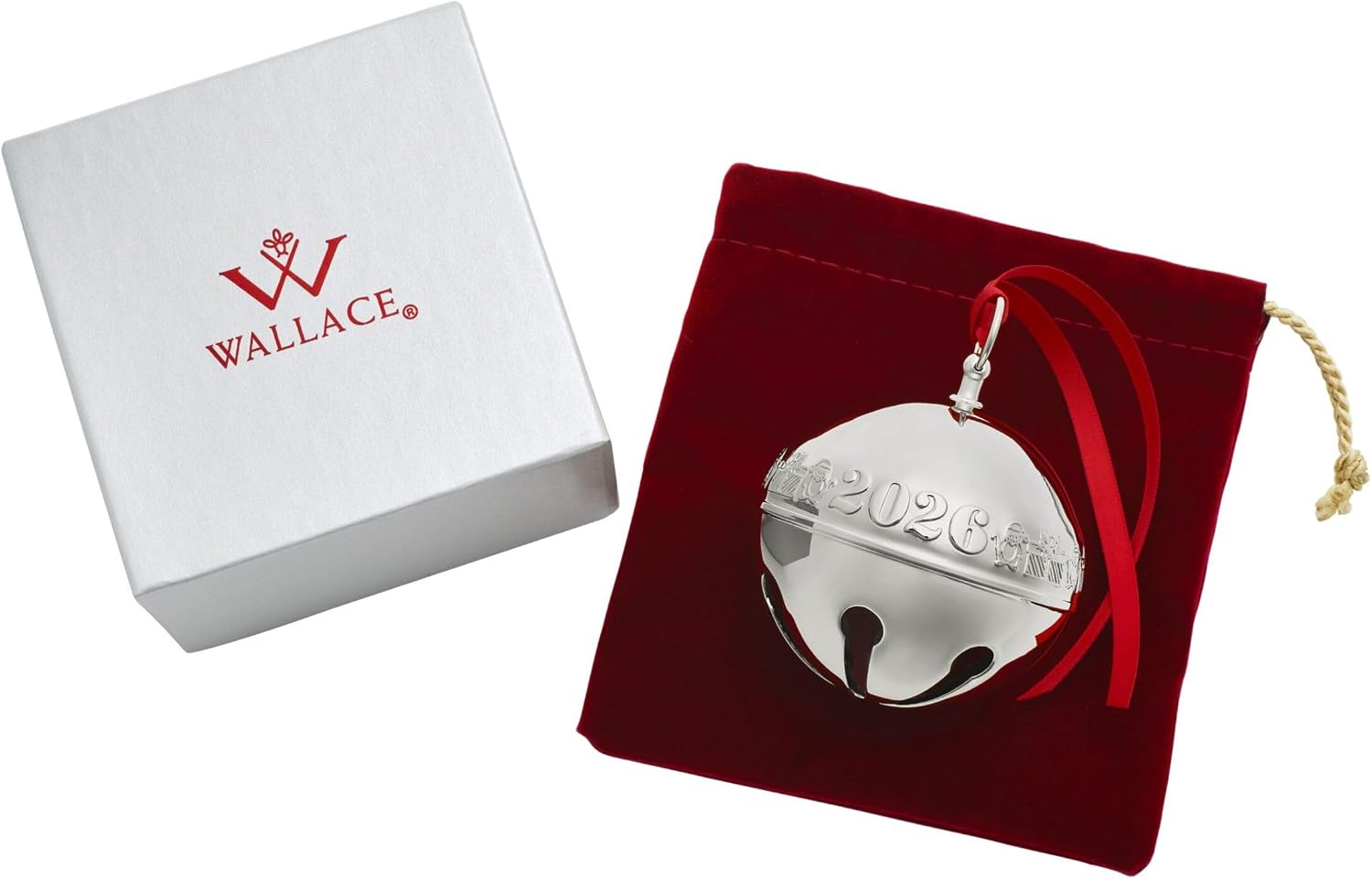 Wallace 2026 Silver-Plated Sleigh Bell Ornament 56th Edition - Penguins and Presents Annual Collectible Holiday Bell with Gift Box