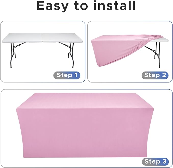 Nasitos Pink Fitted Table Covers Stretch Spandex - 72 x 30 Inch - 4 Pack Rectangle Table Clothes for 6 Foot Folding Tables, Wrinkle Resistant Tablecloths for Parties, Trade Show, Craft Show, Birthday