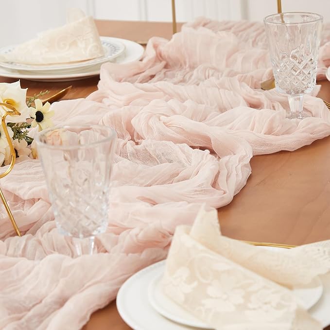 Dusty Pink 6 Pack Cheesecloth Table Runner 120 Inch 10 FT Boho Rustic Gauze for Wedding Baby Shower Party Farmhouse Summer Home Decor Washable