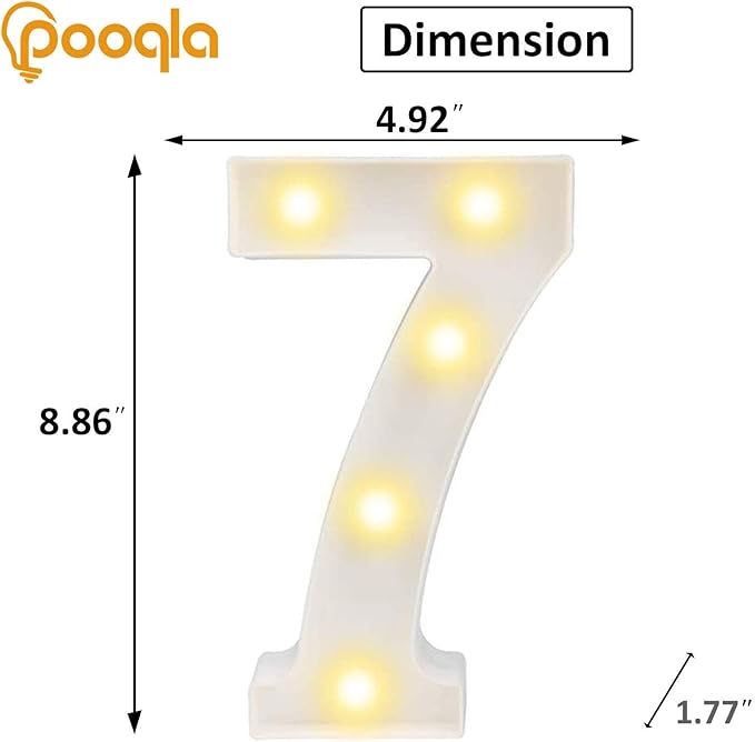Pooqla Decorative LED Light Up Number Letters, White Plastic Marquee Number Lights Sign Party Wedding Decor Battery Operated (7)