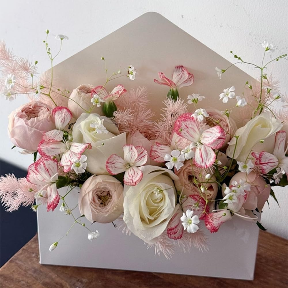 BBJ WRAPS Envelope Flower Boxes for Arrangements Solid Color Korean Floral Box Cardboard Floral Envelope Box Florist Supply, 8.7 x 1.6 x 10.6 Inch - 5 Counts