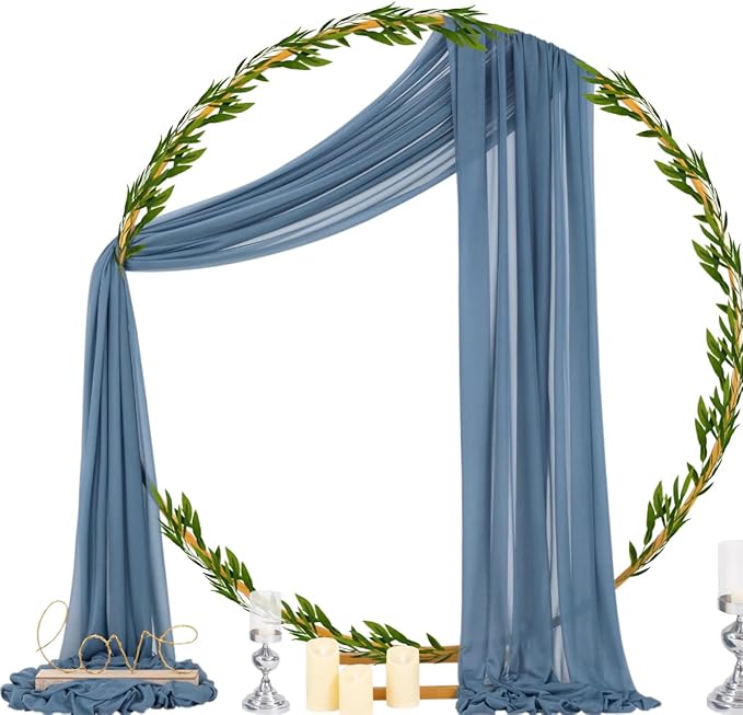 Socomi Wedding Arch Draping Fabric 29" x 20Ft 4 Panels Dusty Blue Sheer Outdoor Curtain Drapes Extra Long for Bridal Baby Shower Ceremony Birthday Party Decor