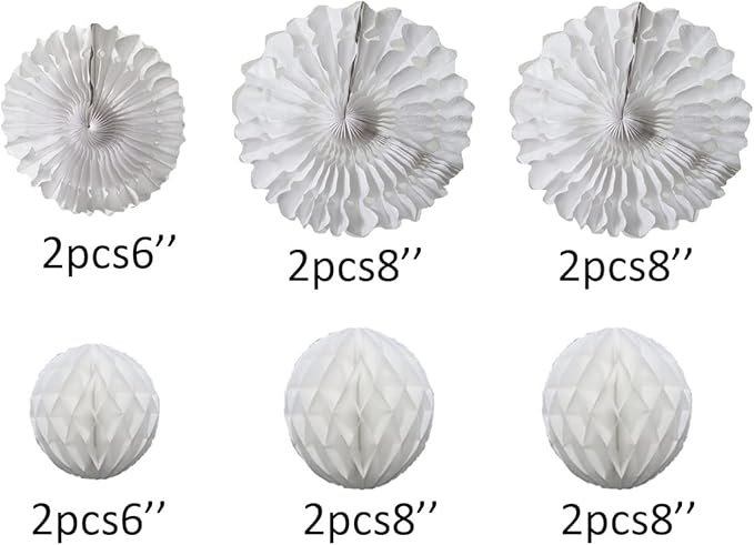 12pcs White Honeycomb Balls Tissue Paper Fans Party Honeycomb Ball Fans wall Decorations Tissue Pom Poms Flower Balls Hanging Paper Fans For Party Baby Shower Birthday Wedding Nursery Decor(white kit)