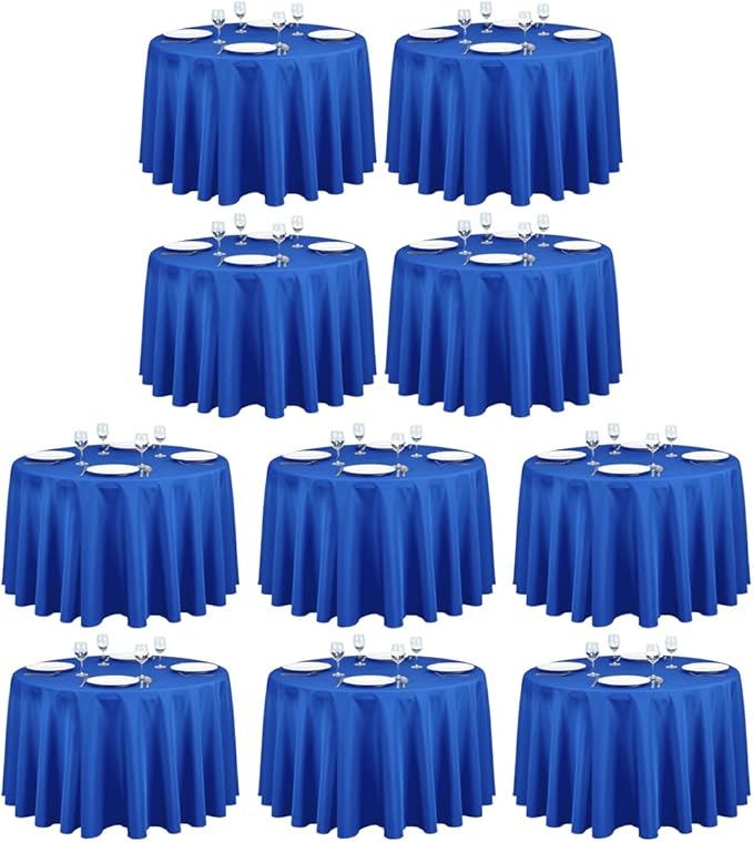 LTC LINENS 10 Pack 108 Inch Round Tablecloths Royal Blue - Bulk for 48 Inch Round Table Floor Length - Wrinkle Resistant Polyester Fabric Cloth for Wedding