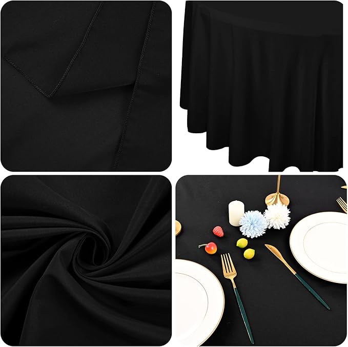 12 Pack 120 Inch Round Tablecloth, Black Polyester Fabric Table Cloth for Round Table, Washable Tablecover for Wedding Party Dining Buffet Banquet Restaurant and Camping