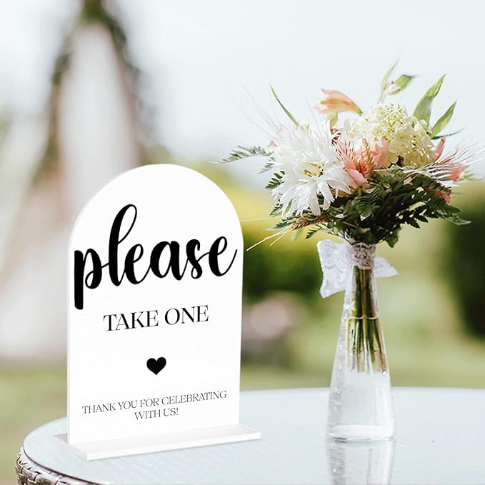 Please Take One Sign, Wedding Engagement Bridal Shower Baby Shower Decor for Reception Reception, Weddings White Acrylic Sign