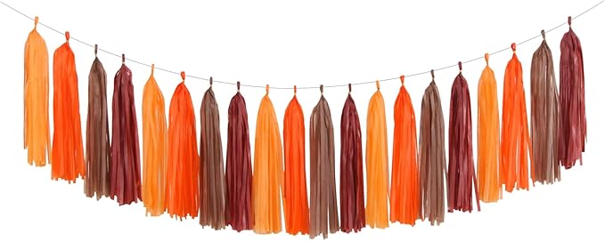 Brown Burgundy Orange Party-Decorations Tassel-Garland - 20pcs Fall Autumn Thanksgiving Harvest Tassels, Rustic Boho Wedding Birthday Baby Shower Decor Panduola