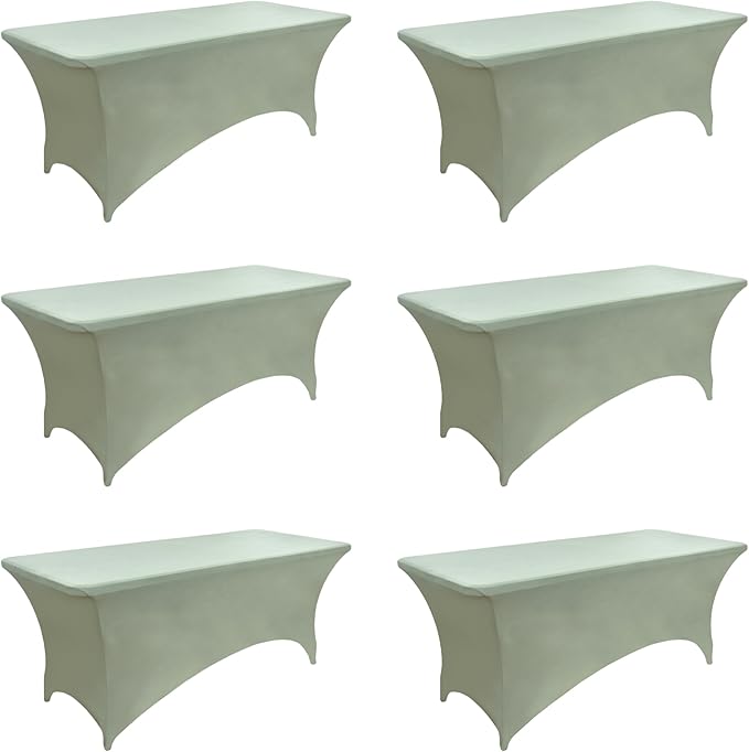 122 6-Pack 6ft Spandex Table Covers for Rectangle Standard Folding Tables - Wrinkle Resistant Stretch Tablecloths - Ultimate Fitted Table Protector for Parties, Banquet, and Wedding