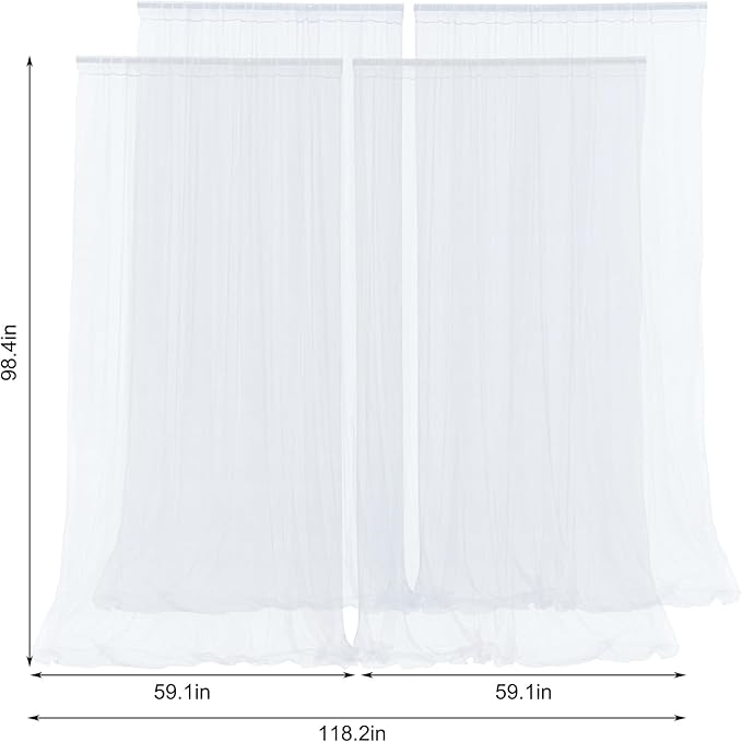 White Sheer Tulle Backdrop Curtains for Parties Wedding White Curtain Backdrop for Bridal Shower Birthday Party Baby Shower Photos Background 20ft x 8ft(5ft x 8ft, 4 Panels)