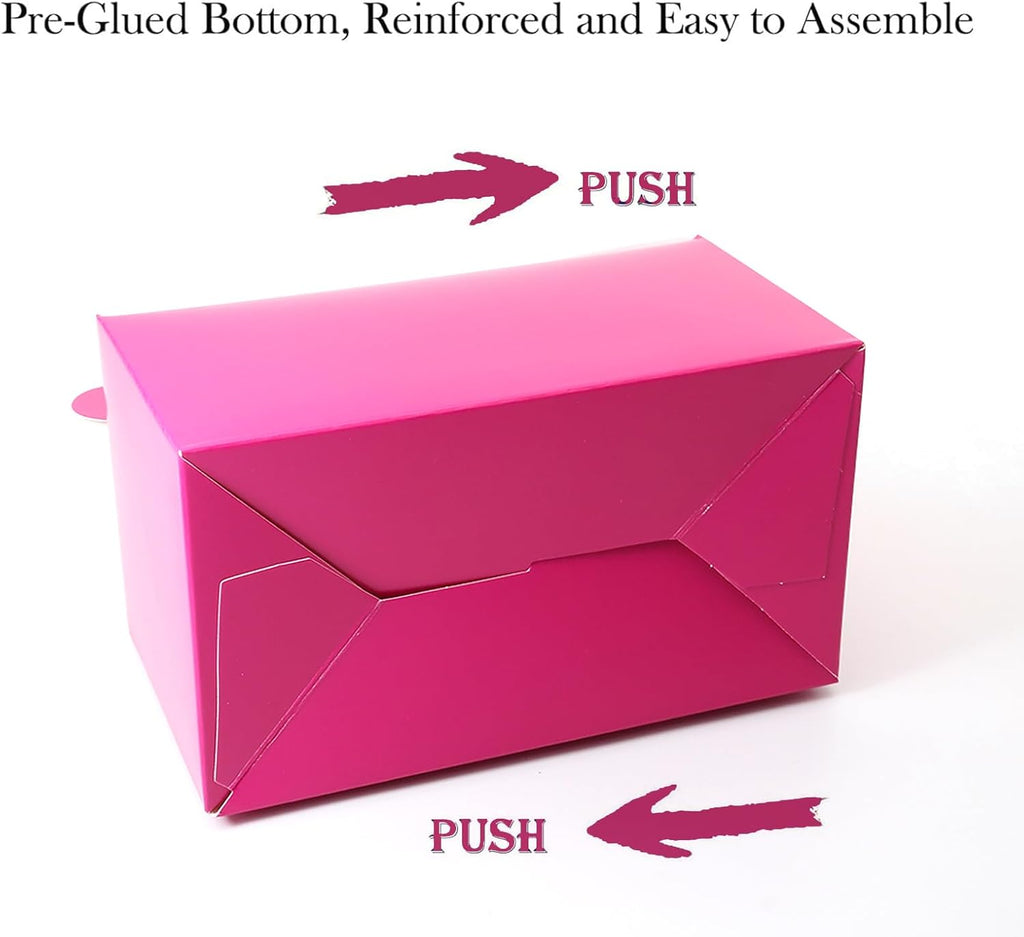 30Pcs Hot-Pink Party Favor Treat Boxes Gable Gift Boxes with Handles | Candy Paper Boxes Perfect for Bright Pink Theme Party, Birthday Party Baby Shower Decoration Supplies.
