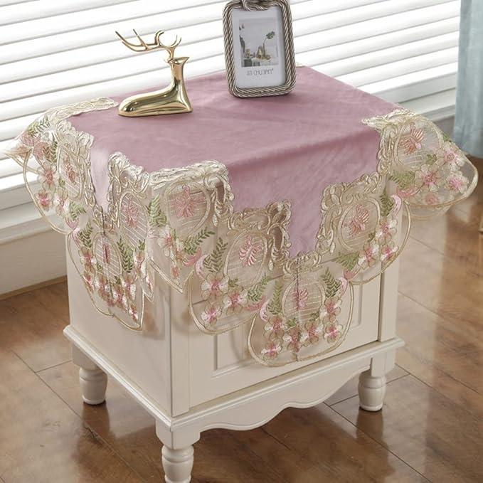 vctops Damask Lace Patchwork Tablecloth Luxury Square Small Table Cover Elegant Floral Embroidered Lace Table Cloth for Party Kitchen Dinning Picnic Decoration (Type P,22"x22")