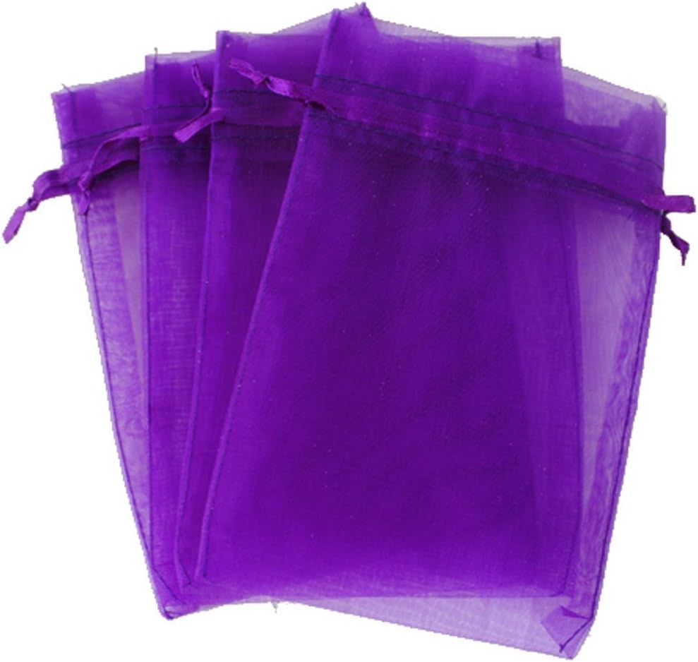 G2PLUS Purple Organza Bags 4x6 in, 100PCS Drawstring Organza Bags, Sheer Mesh Jewelry Pouches, Lavender Wedding Party Festival Gift Bag Candy Pouches for Mother's Day, Party Favors