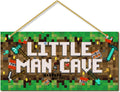 Little Man Cave, Boys Pixel Gaming Room Decor Wooden Door Sign for Gamer Room, Baby Boys Bedroom Wall Decorations for Nursery Toddler Nursery Playroom Wall Art