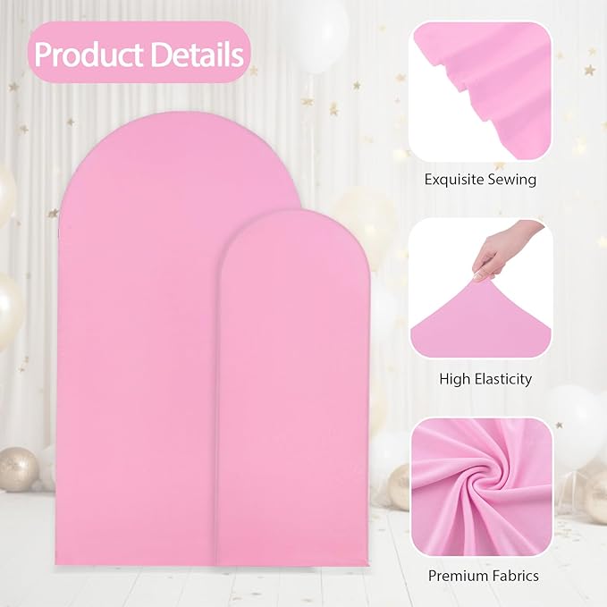 WEERRW Pink Arch Backdrop Cover Set of 2 Spandex Fitted Round Top Chiara Backdrop Stand Stretchy Wedding Covering for Event Birthday Party Banquet Decoration (6FT, 7.2FT)