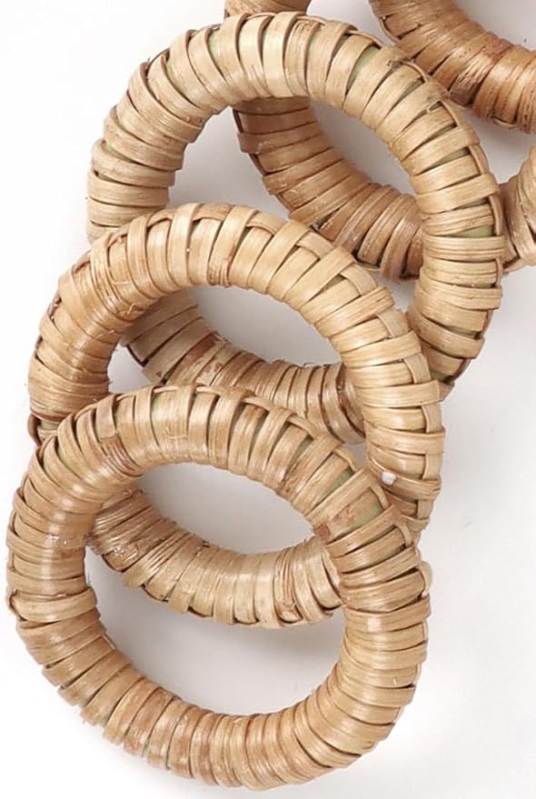 Woven Napkin Rings Set of 12 - Handmade Rattan Napkin Holders for Farmhouse Table Décor, Rustic Holiday Dining, Wedding, Thanksgiving, Christmas & Everyday Use (Natural) - CLEENTABLE