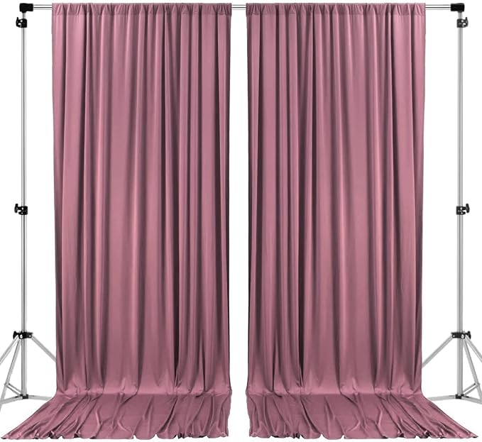 AK TRADING CO. 10 feet x 10 feet Dusty Rose Polyester Backdrop Drapes Curtains Panels with Rod Pockets - Wedding Ceremony Party Home Window Decorations
