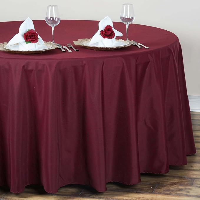Efavormart Round Tablecloth, 132 Inch Stain & Wrinkle Resistant Washable Table Cloth, Decorative Polyester Fabric Table Cover for Banquet, Wedding, Dining- Burgundy