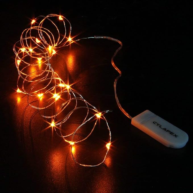 CYLAPEX 12 Pack Orange Fairy Lights String Battery Operated Fairy Lights Starry String Lights on 3.3ft/1m Silvery Copper Wire Lights for Hallowen Christmas Decoration Costume Wedding Party