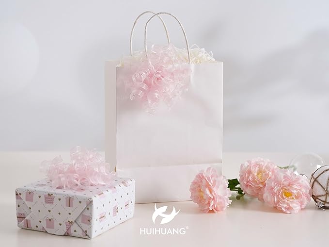 HUIHUANG Pink Bows for Gift Wrapping Pink Curly Gift Bows 5 inch x 8 Counts Self-Adhesive Curly Ribbon Bow for Presents, Paper Bag, Baby Shower Favors, Wrapping Accessories, Party Decor