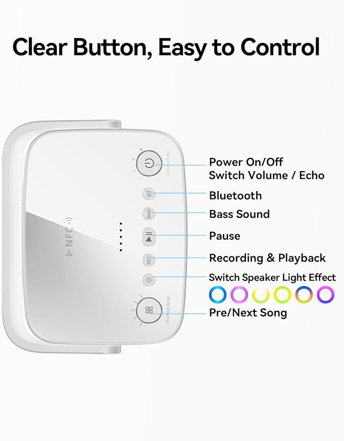 Karaoke Machine with 2 UHF Wireless Microphones with Leather Bag, IPX4 Waterproof Portable Bluetooth Speaker with Lights for Adults, Outdoor Karaoke Speaker Support Bluetooth/AUX/USB/PC (White)