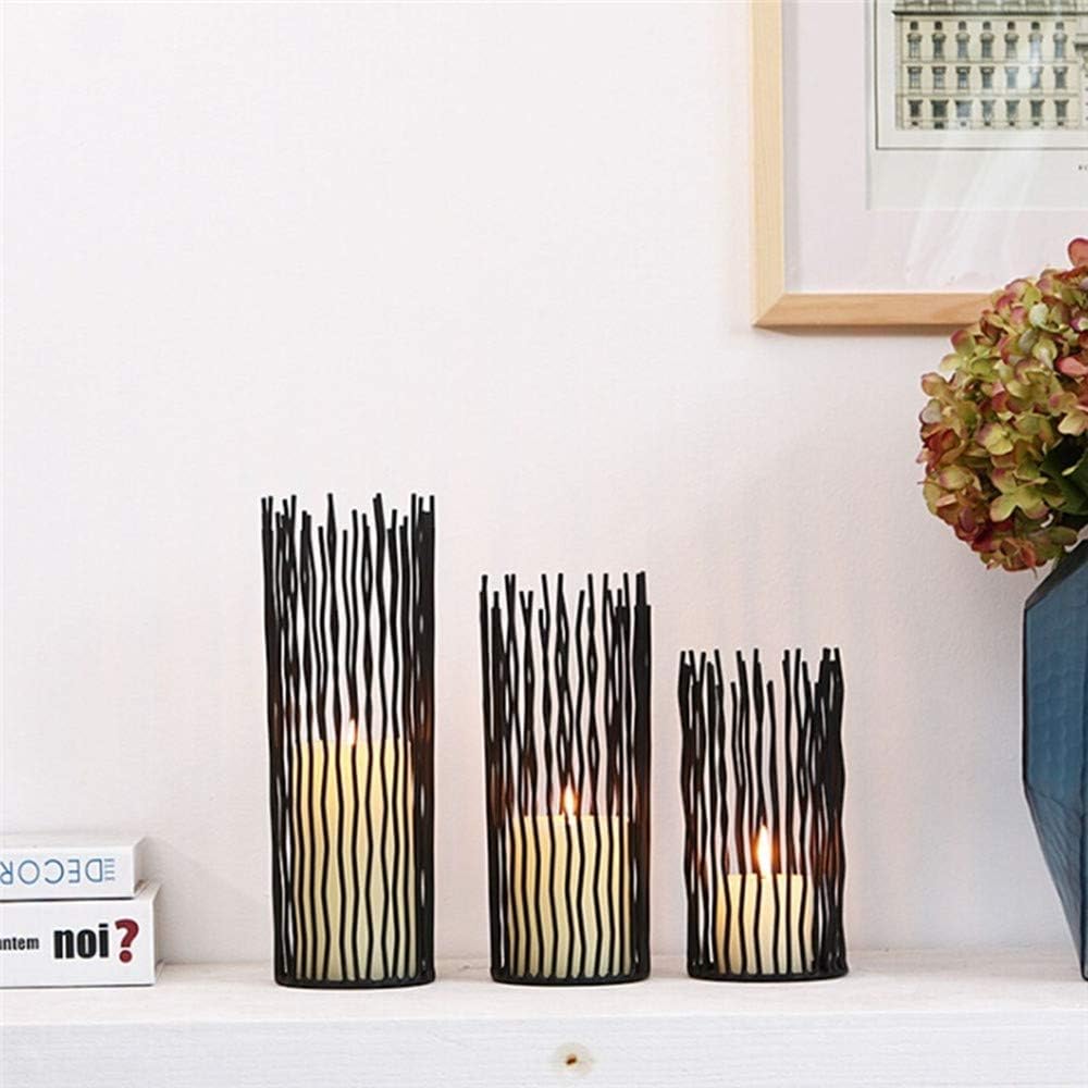 Metal Candle Holders for Pillar Candles - Black Wire Candle Holder Set of 3