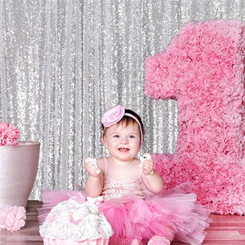 Eternal Beauty Silver Sequin Backdrop, 4x7 Ft Glitter Background Curtains for Shimmer Photography Party Wedding Birthday Back Drop Decor