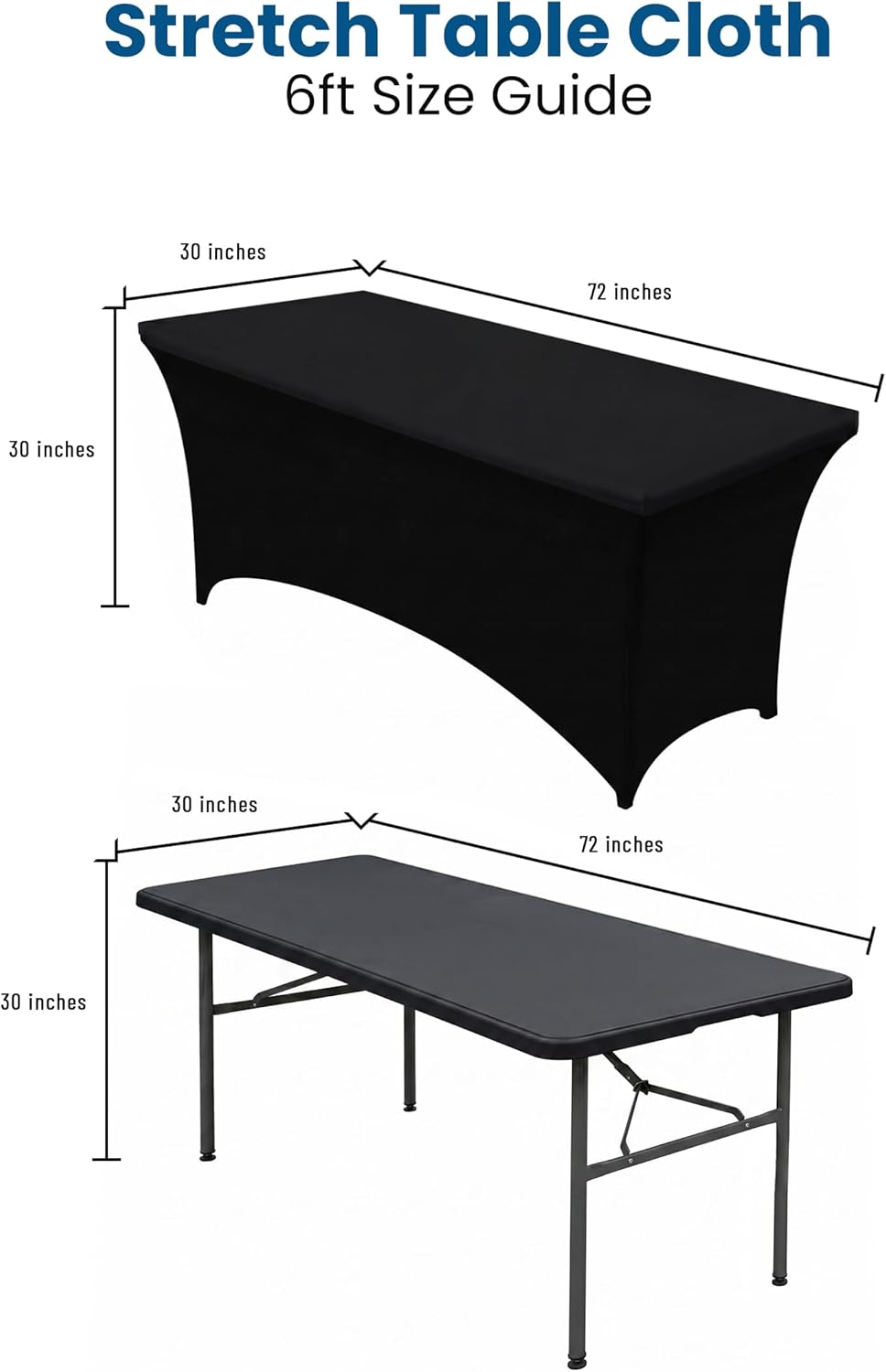Utopia Kitchen Spandex Tablecloth 2 Pack [6FT, Black] Tight, Fitted, Washable and Wrinkle Resistant Stretch Rectangular Patio Table Cover for Event, Wedding, Banquet & Parties [72Lx30Wx30H Inch]