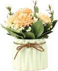 Artificial Hydrangea Bouquet with Small Ceramic Vase Fake Silk Variety Flower Balls Flowers Decoration for Table Home Party Office Wedding (Green)