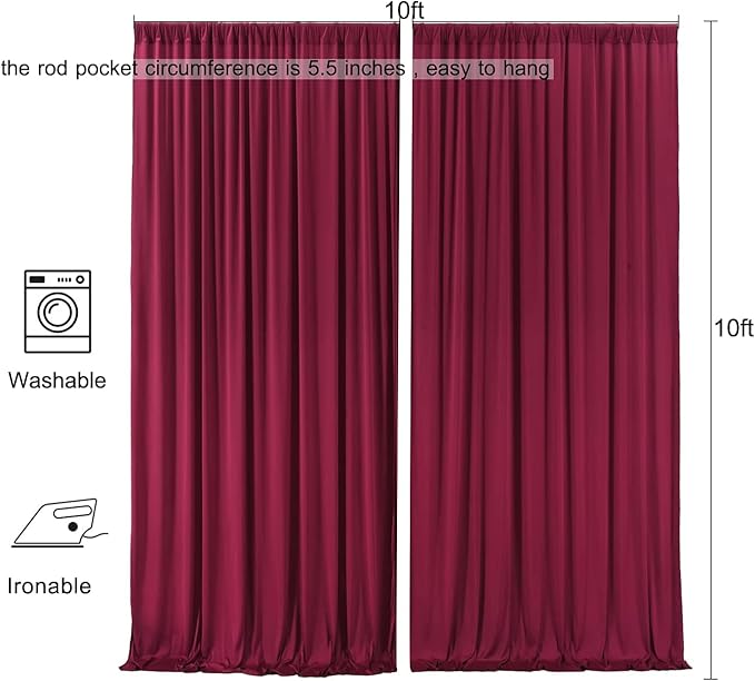 AK TRADING CO. 10 feet x 10 feet Polyester Backdrop Drapes Curtains Panels with Rod Pockets - Wedding Ceremony Party Home Window Decorations - Burgundy (DRAPE-5x10-BURGUNDY)