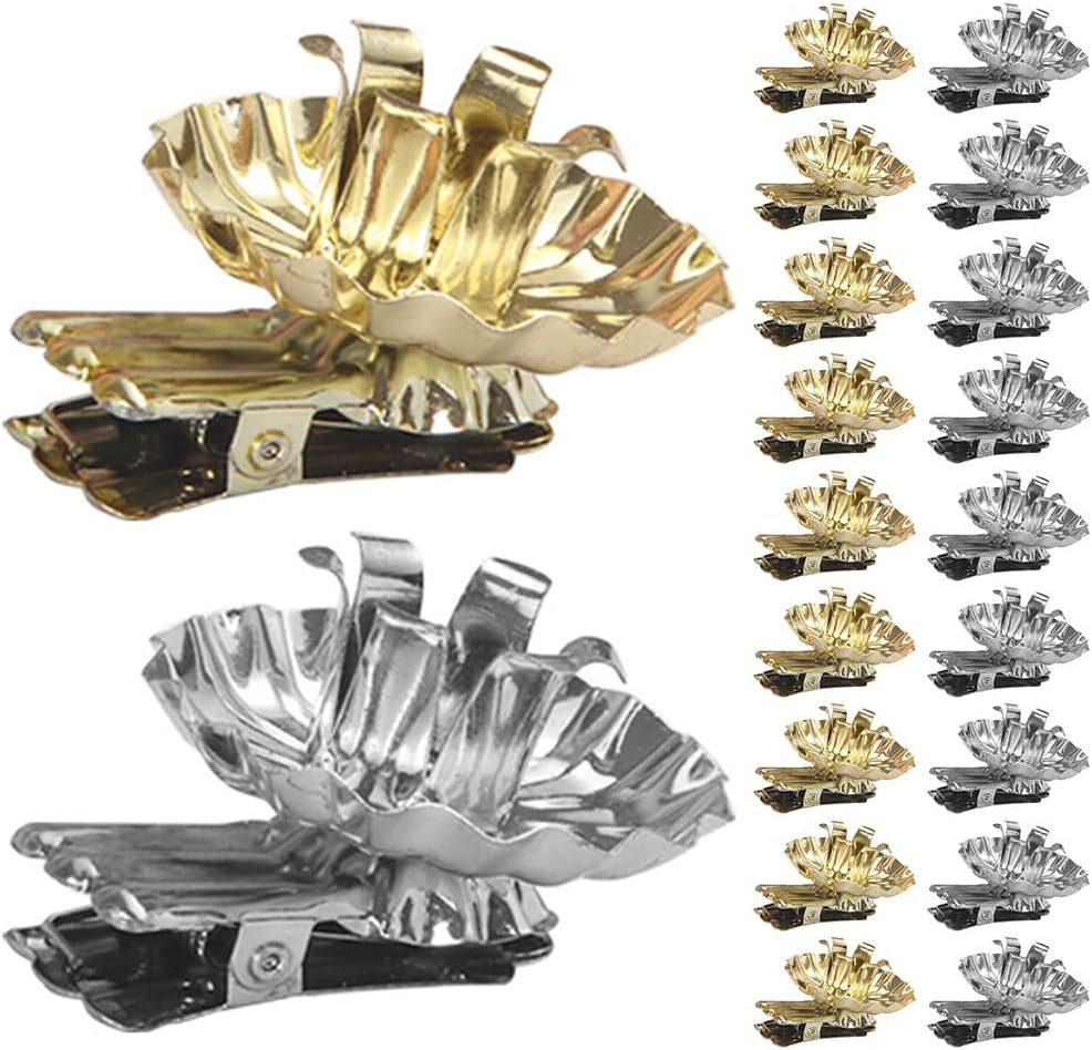 SEWACC 20pcs Christmas Tree Candle Holder Clips, Flower Shape Decorative Candle Stand, Vintage Gold and Silver Candlestick for Holiday Party Decor, 1. 96 X 1. 65 X 1. 18 Inch