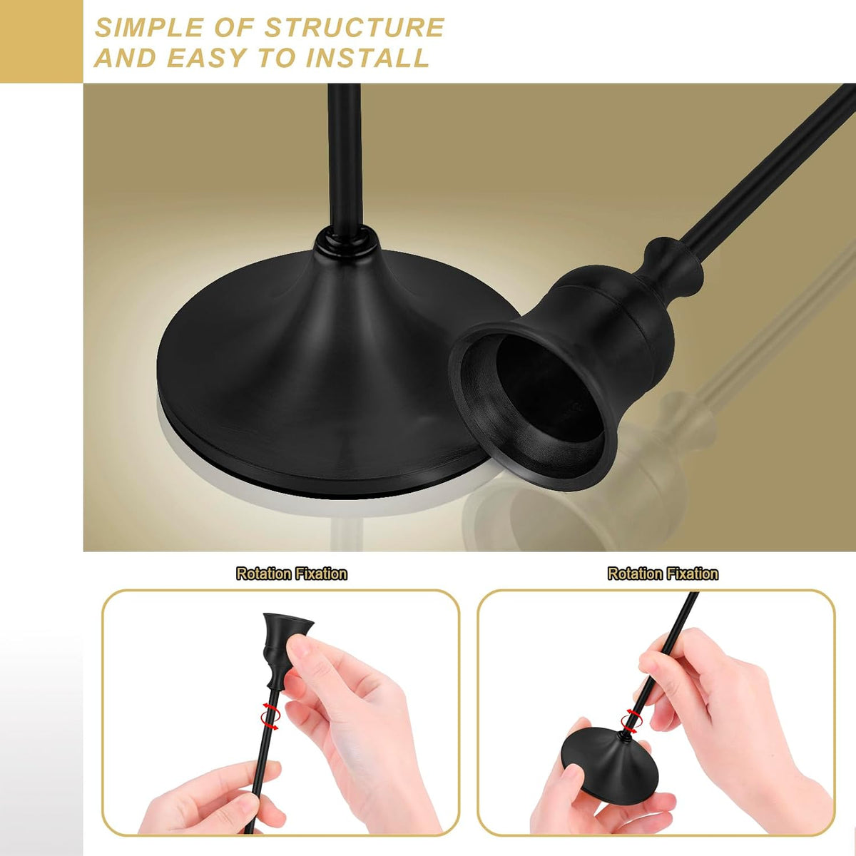 Black Candlestick Holders Taper Metal Candle Sticks Holder for Dining Table, ...