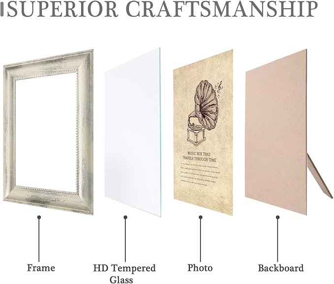 4×6 Picture Frame Set of 4,Vintage Photo Frame, Rustic Retro Picture Frame with Tempered Glass, Decorative Art on Walls and Tabletop Placement Family Friends Wedding Gift
