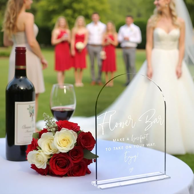 Wedding Signs，Flower Bar Sign, 5 x 7 Inch Arch Acrylic Sign, Wedding Sign for Ceremony and Reception, Wedding Supplies, Wedding Decoration (White)