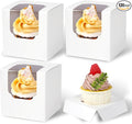 JCD 120 Packs Individual Cupcake Box White with Insert, 3.5" Cupcake Containers Single with Insert and Window for Hot Cocoa Bombs and Cookies, Pre-Assembled for Wedding Birthday Party (White/120Pcs)