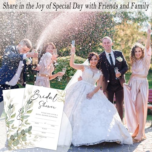Bridal Shower Invitations, 25 Eucalyptus Invites with Envelopes for Bridal Shower Reception Engagement Party, Greenery Wedding Party Cards - A03