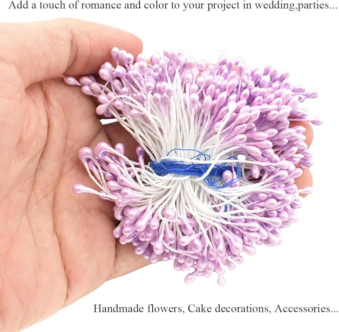 HAHIYO 700Pcs 3mm Light Purple Pearl Double Head Flower Stamen - Artificial Pistil for Floral Making, Scrapbook Decoration
