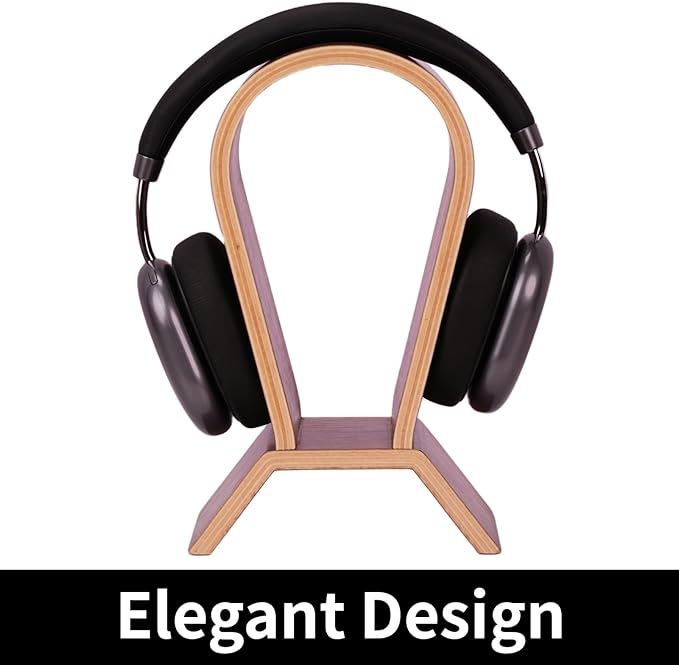 Wood Headphone Stand for Desk - Headset Holder Cute Gaming Wooden Headphones Hanger Hook Rack Base Storage Head Phone Accessories