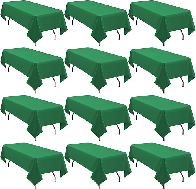 12 Pack 60 x 126 Inch Rectangle Tablecloth Green Polyester Tablecloth for 8 Ft Rectangle Tables, Washable Fabric Table Cloth for Wedding Dining Table Buffet Parties Camping