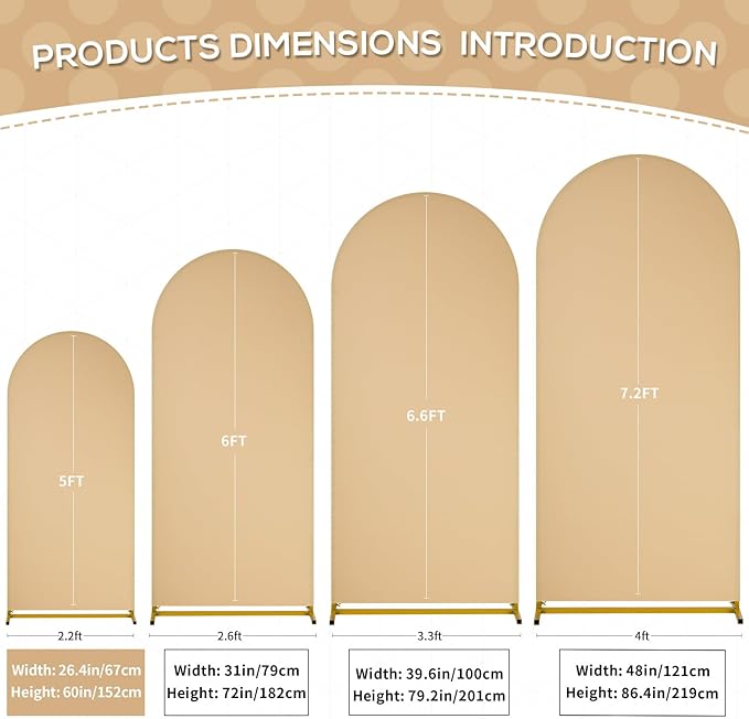 SoarDream Arch Backdrop Cover Khaki Spandex Fitted 5FT Wedding Arch Covers Balloon Round Top Chiara Arch Backdrop Fabric for Bridal Shower Wedding Birthday Party Stage Decoations