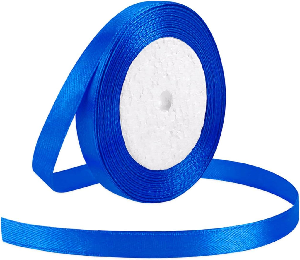 25 Yard Royal Blue Satin Ribbon Roll, 3/8 Inch Fabric Ribbon for Craft Bows Rose Bouquet, Holiday Gift Wrapping, Party Decoration