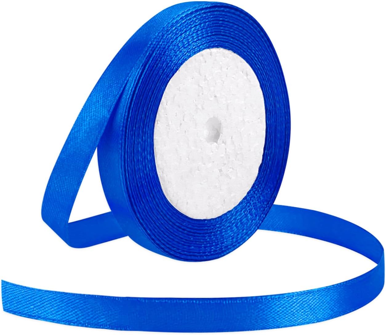 25 Yard Royal Blue Satin Ribbon Roll, 3/8 Inch Fabric Ribbon for Craft Bows Rose Bouquet, Holiday Gift Wrapping, Party Decoration