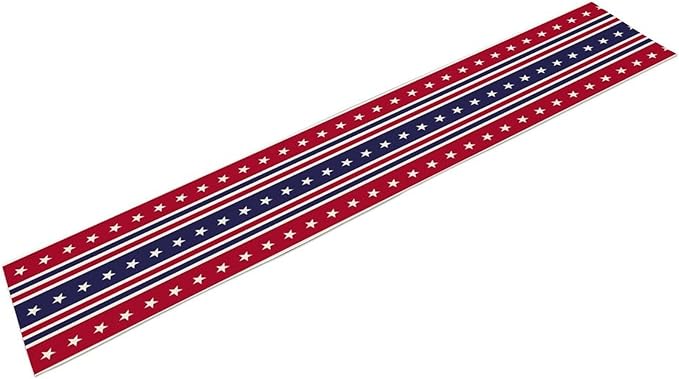 4th of July Table Runner, USA Flag Stars Stripes American Independence Day Red Blue White Stars Lines Print Table Cover for Farmhouse Kitchen Indoor Outdoor Home Party, 13x36inch