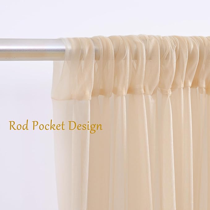 10x10 Champagne Tulle Backdrop Curtains for Parties, Sheer Backdrop Curtain Wedding Photo Background Drapes for Baby Shower Photography Birthday Party