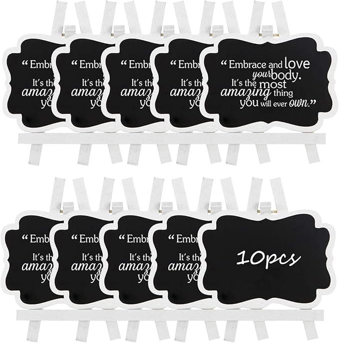 ULENDIS 10 Pack Mini Chalkboard Signs With Easel Stand, 3.9x2.9 Inch Small Wooden Labels, Reusable Blackboard Tags for Event Decoration, Wedding Signs, Cards, Tables, Party