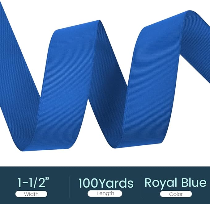 1-1/2" X 100 Yards Royal Blue Grosgrain Ribbon, Premium Grosgrain Ribbon for Sewing, Gift Wrapping, Bow Making, Wedding Decor, Wrapping and More (Royal Blue)