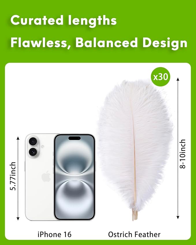 NEWONG 30pcs White Ostrich Feathers Natural Bulk 8-10inch(20-25cm) Vase Craft Wedding Home Party Centerpieces Christmas Day Decoration