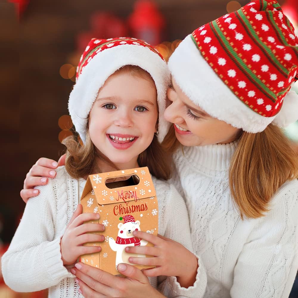 JOICEE Christmas Kraft Paper Gift Boxes 24pcs Xmas Goodies Treat Candy Bags Boxes for Christmas Party Favor (Pack of 2)