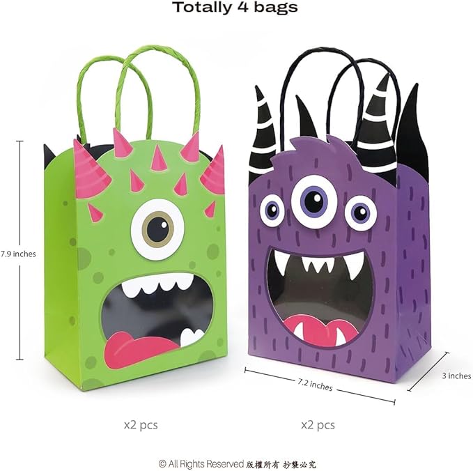 Cheerland Monster Gift Bags Halloween Goodie Bag Monster Party Favors Bag Summerween Candy Treats Paper Goody Bags Cartoon Themed Birthday Party Decorations Treat Inc Kids Theme Party Supplies 4 Pcs